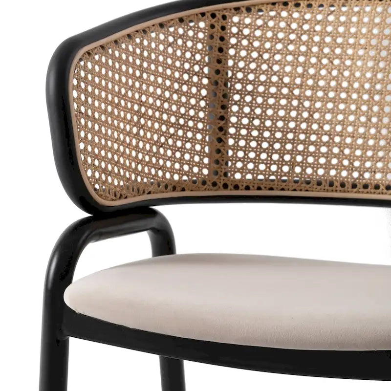 Wicker Back Dining Chair with Velvet Seat and Metal Legs