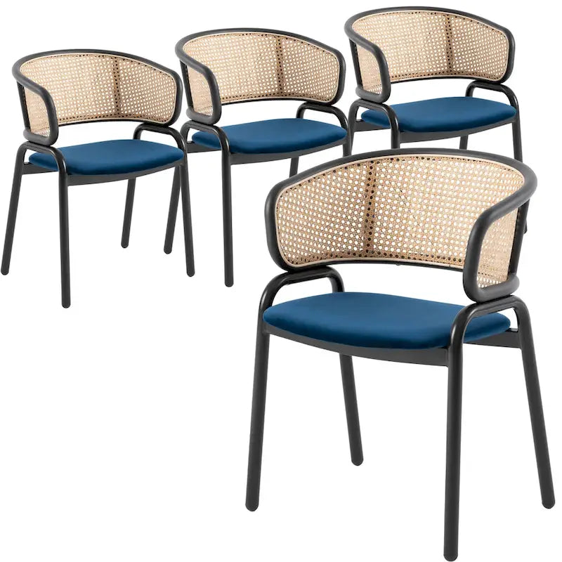 Wicker Back Dining Chair with Velvet Seat and Metal Legs