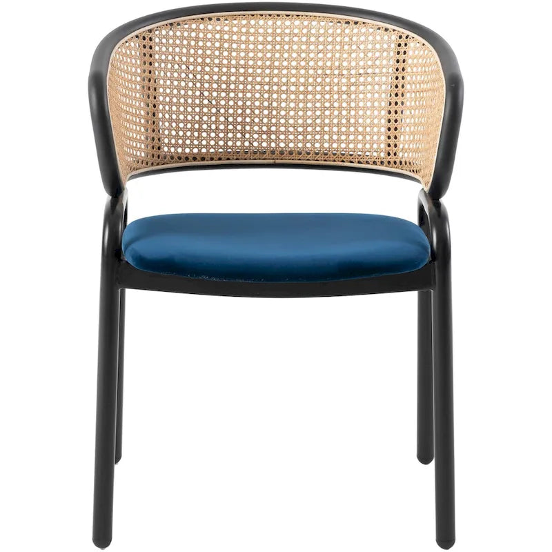 Wicker Back Dining Chair with Velvet Seat and Metal Legs