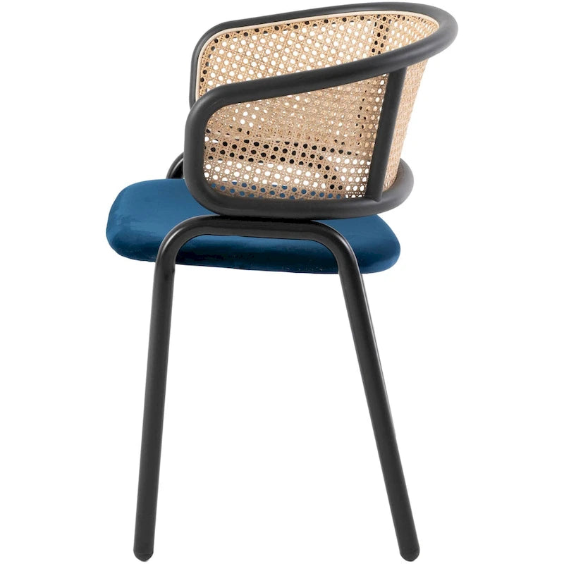 Wicker Back Dining Chair with Velvet Seat and Metal Legs