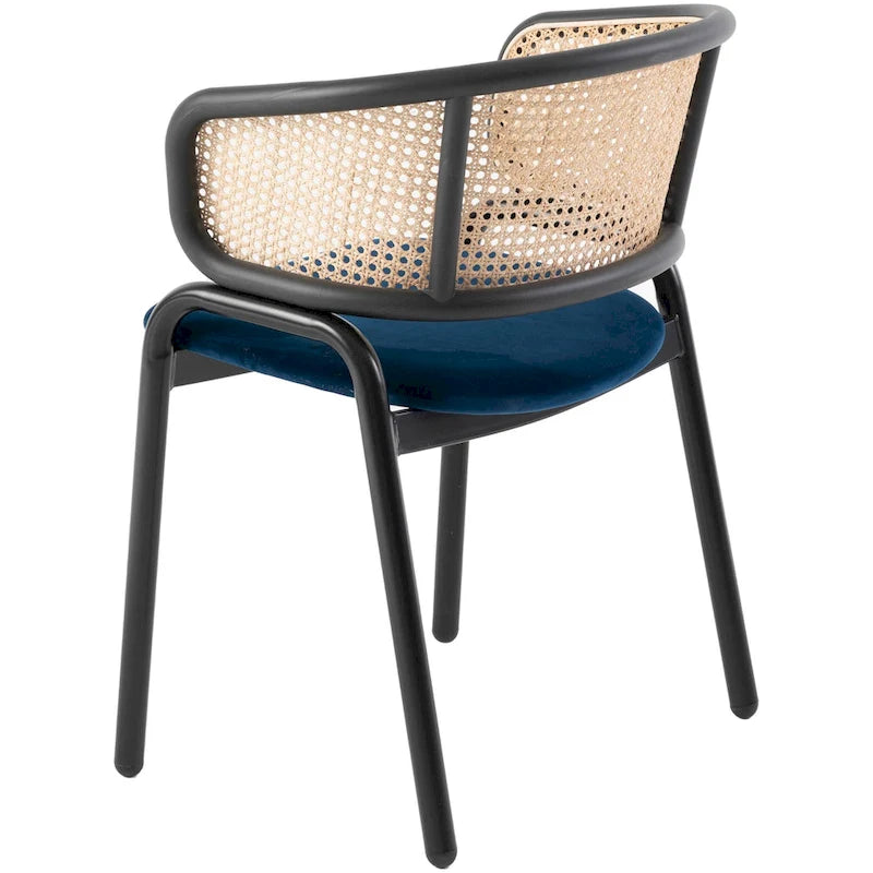 Wicker Back Dining Chair with Velvet Seat and Metal Legs