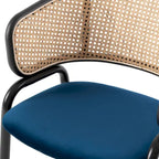 Wicker Back Dining Chair with Velvet Seat and Metal Legs