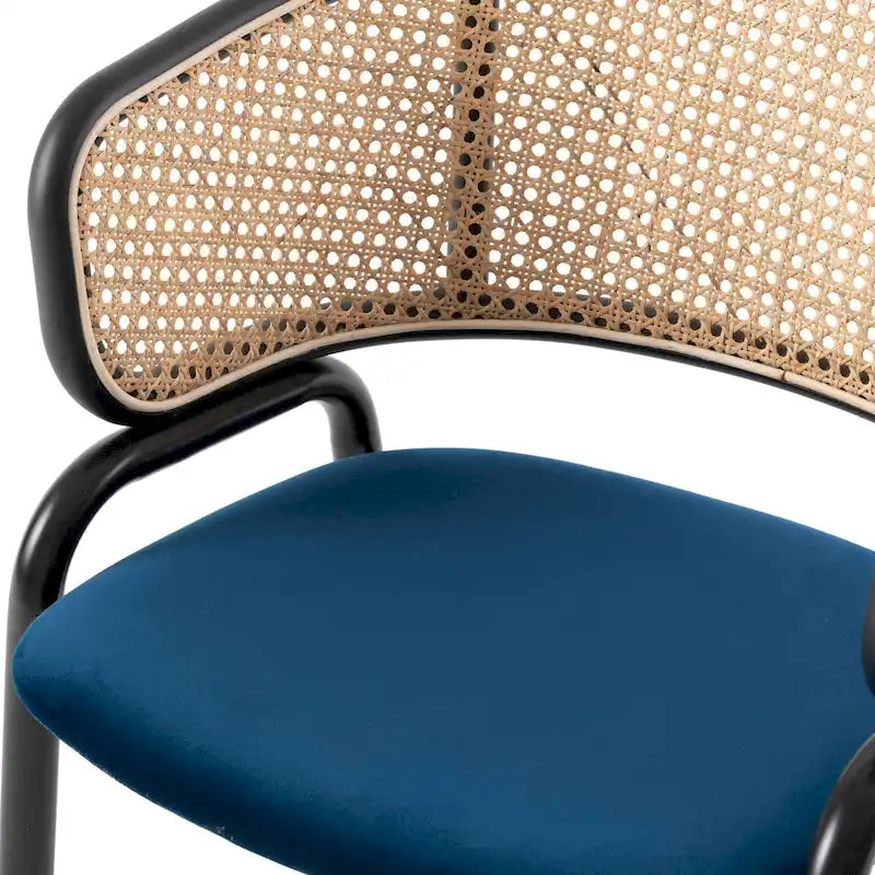 Wicker Back Dining Chair with Velvet Seat and Metal Legs