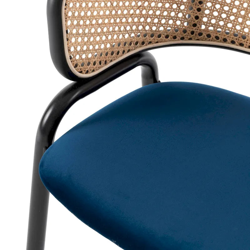 Wicker Back Dining Chair with Velvet Seat and Metal Legs