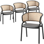 Wicker Back Dining Chair with Velvet Seat and Metal Legs