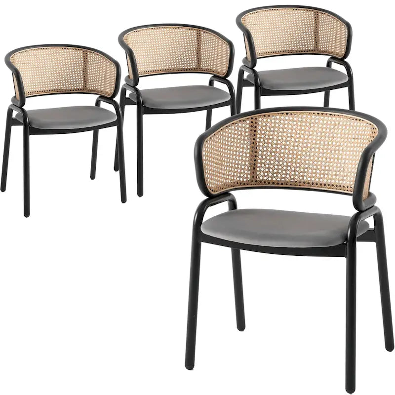 Wicker Back Dining Chair with Velvet Seat and Metal Legs