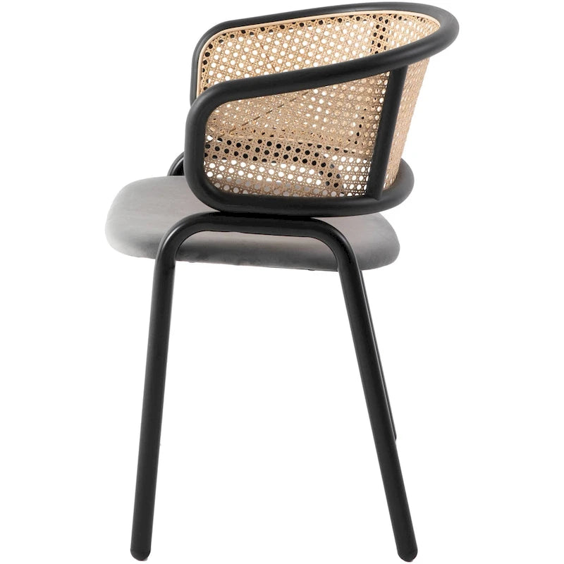 Wicker Back Dining Chair with Velvet Seat and Metal Legs