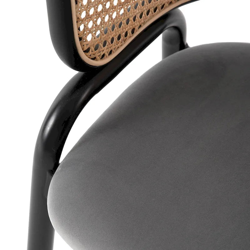 Wicker Back Dining Chair with Velvet Seat and Metal Legs