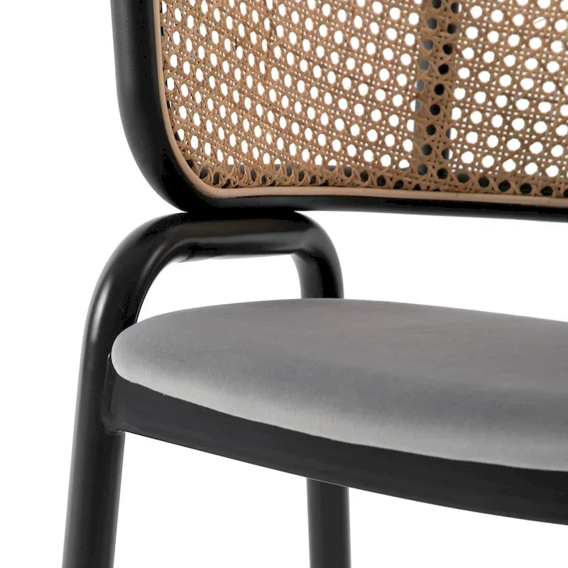 Wicker Back Dining Chair with Velvet Seat and Metal Legs