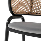 Wicker Back Dining Chair with Velvet Seat and Metal Legs