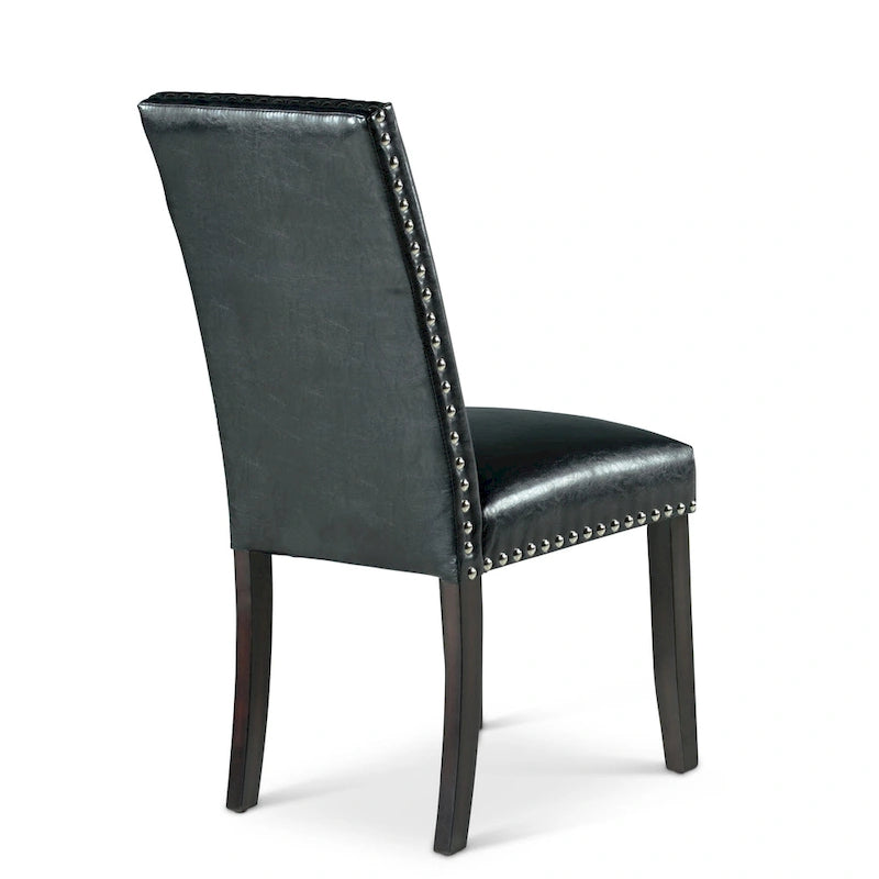 Black Faux Leather Dining Chair with Nailhead Trim
