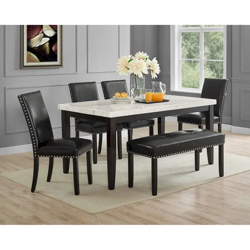 Black Faux Leather Dining Chair with Nailhead Trim