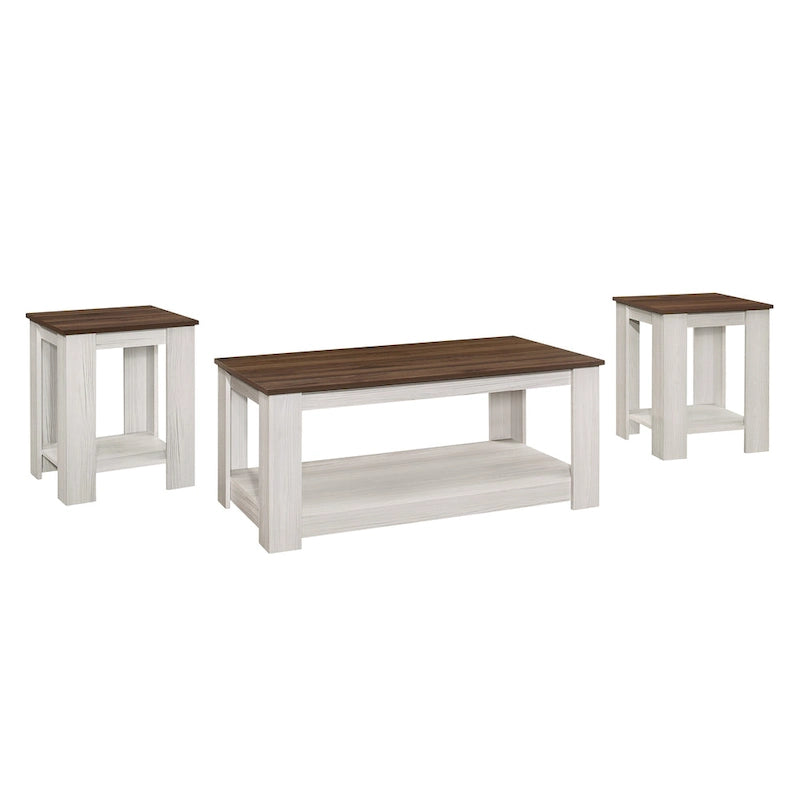 Modern Coffee Table with End Tables - Brown Wood Finish