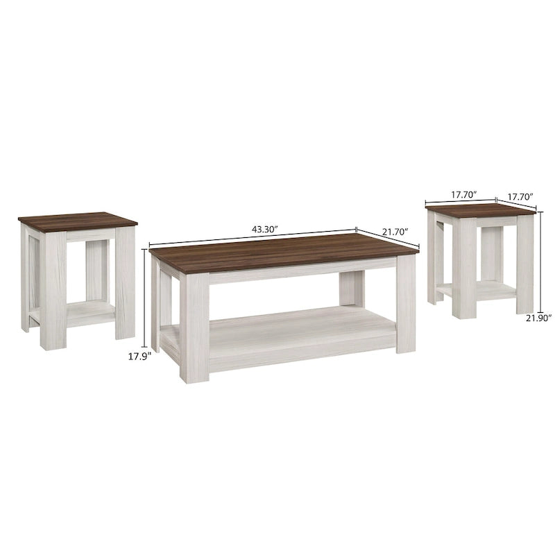 Modern Coffee Table with End Tables - Brown Wood Finish