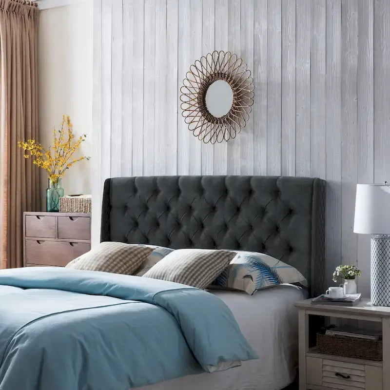 Queen Wingback Headboard - Button Tufted Diamond Stitch