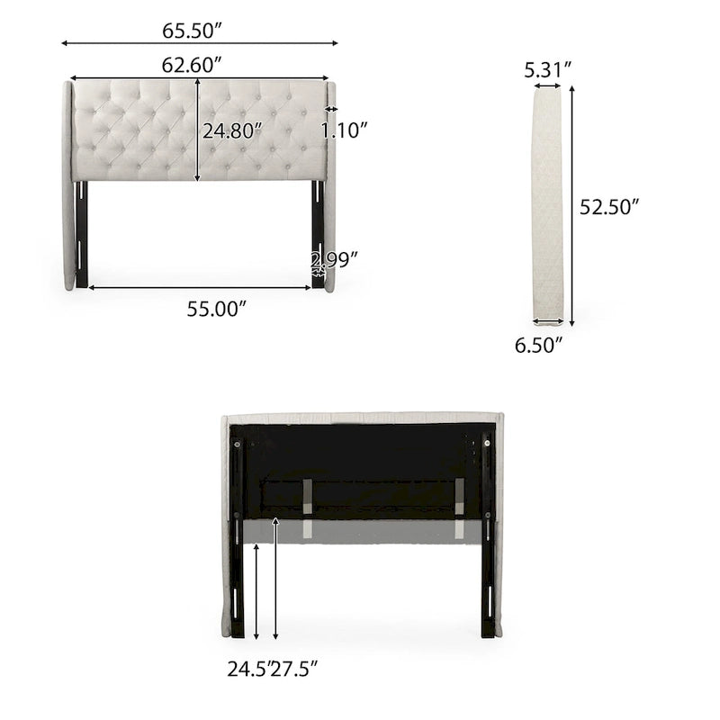 Queen Wingback Headboard - Button Tufted Diamond Stitch