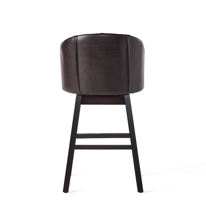 Modern tufted rotating bar stools, adorned with rivets.