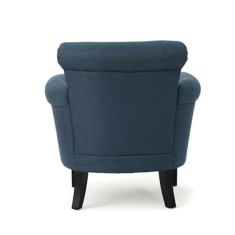 Modern roll-up club chair, adorned with rivet details