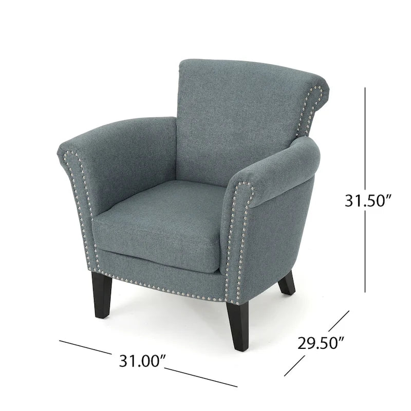 Modern roll-up club chair, adorned with rivet details