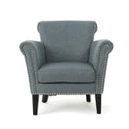 Modern roll-up club chair, adorned with rivet details