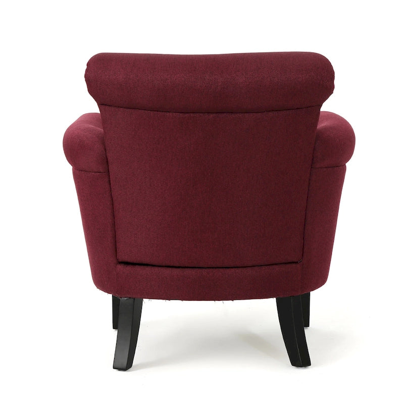 Modern roll-up club chair, adorned with rivet details
