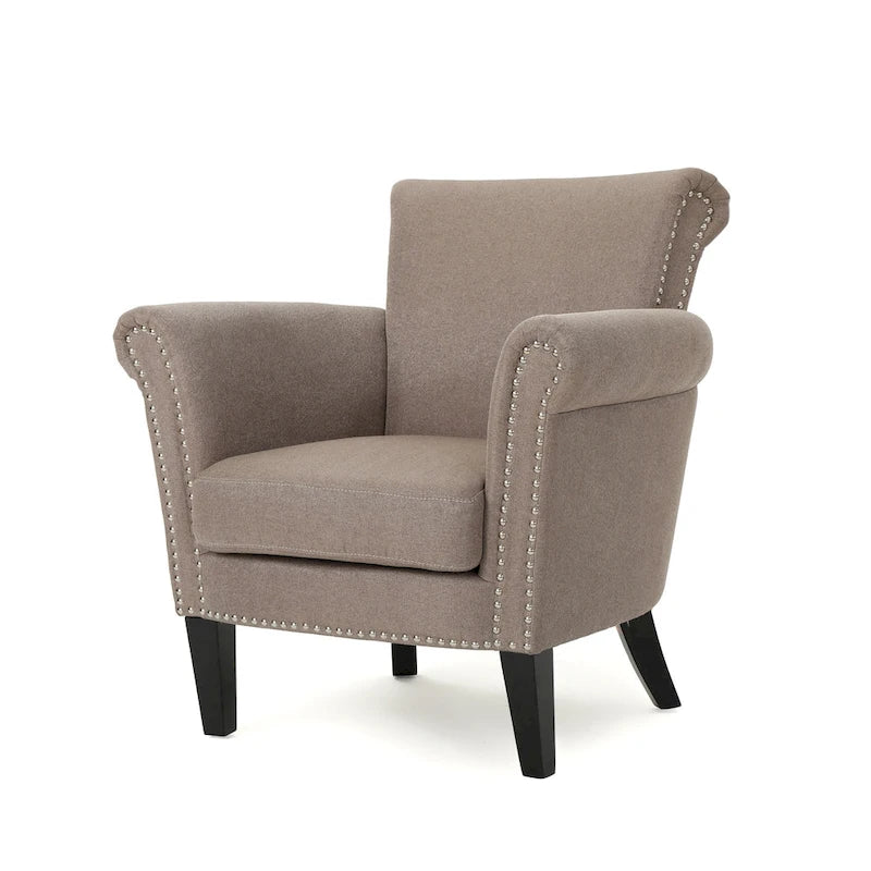 Modern roll-up club chair, adorned with rivet details
