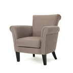 Modern roll-up club chair, adorned with rivet details