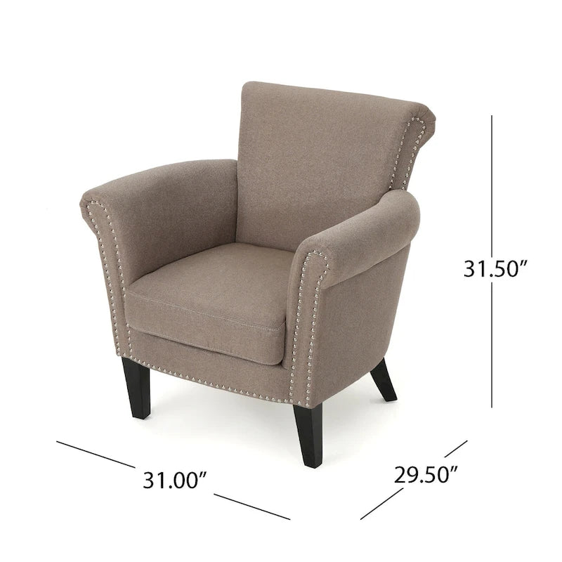 Modern roll-up club chair, adorned with rivet details