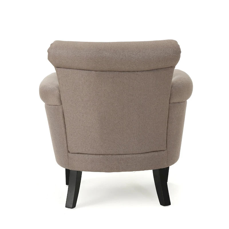 Modern roll-up club chair, adorned with rivet details