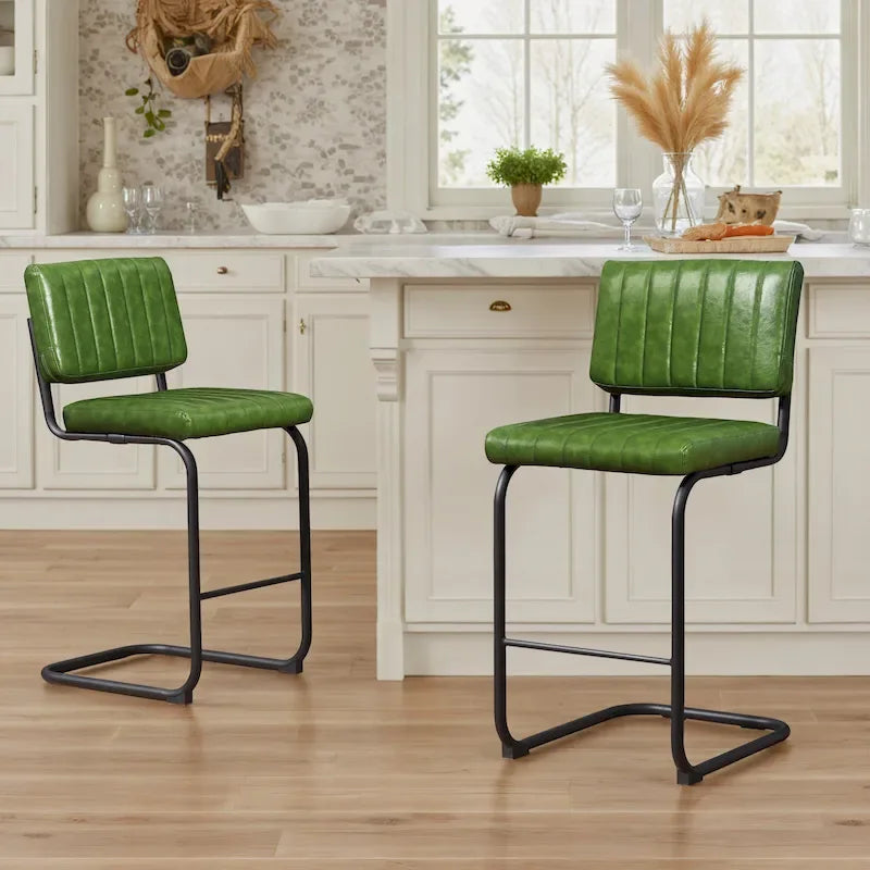 Brown Faux Leather Counter Stool with Chrome Frame