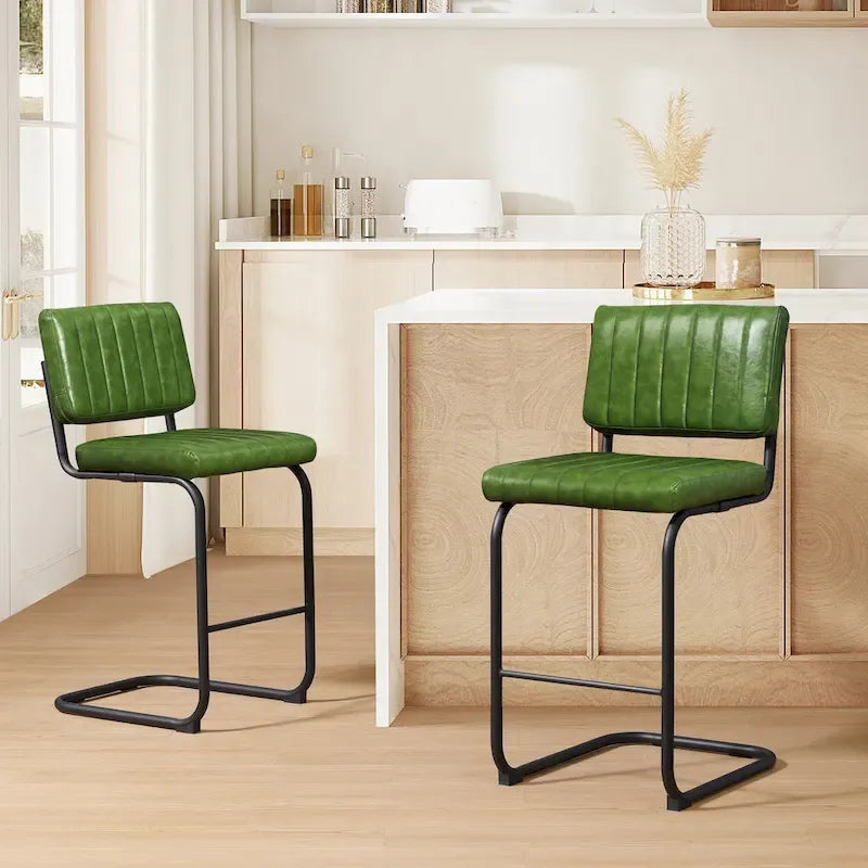Brown Faux Leather Counter Stool with Chrome Frame