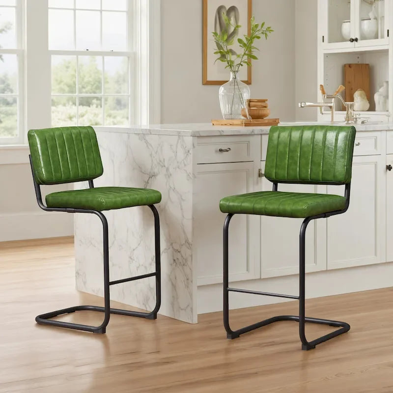 Brown Faux Leather Counter Stool with Chrome Frame