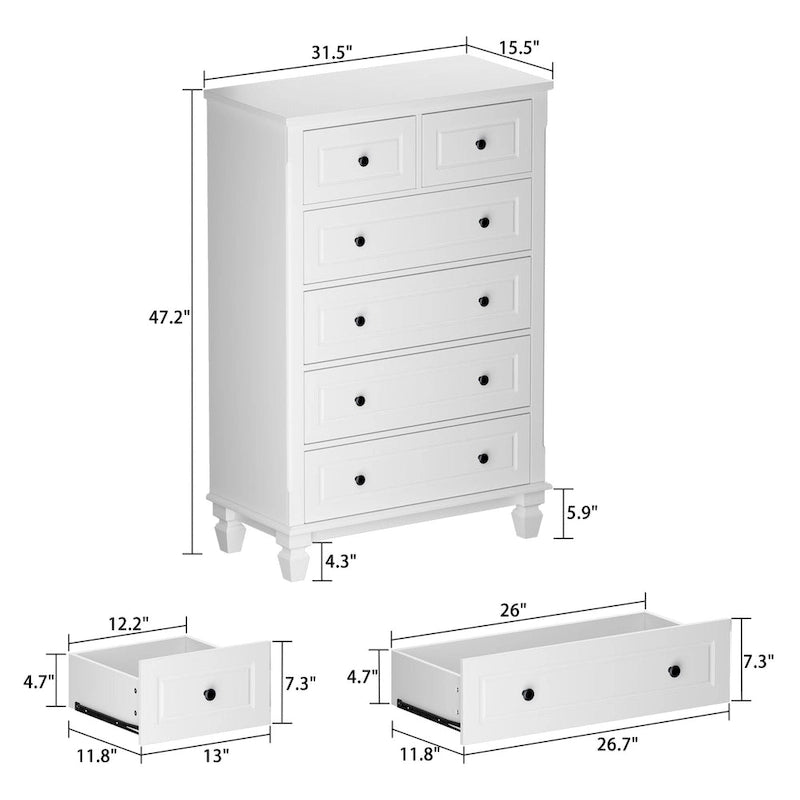 Modern Dresser with 6 Drawers Wood Chest of Storage Dressers Organizer