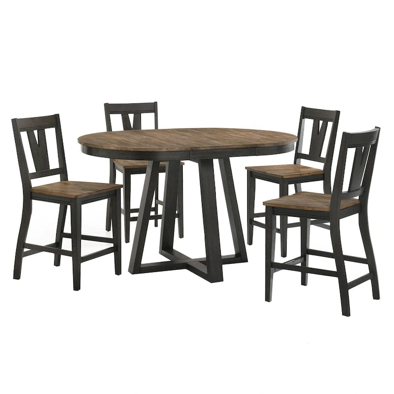 Round Counter Table, Brushed Brown & Pecan, Trestle Base, 4-6 People