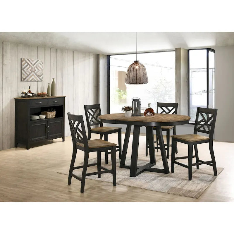 Round Counter Table, Brushed Brown & Pecan, Trestle Base, 4-6 People