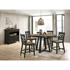 Round Counter Table, Brushed Brown & Pecan, Trestle Base, 4-6 People