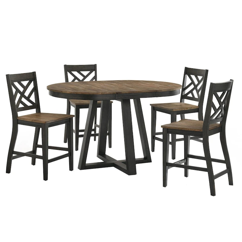 Round Counter Table, Brushed Brown & Pecan, Trestle Base, 4-6 People