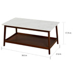 White Faux Marble Coffee Table with Walnut Legs