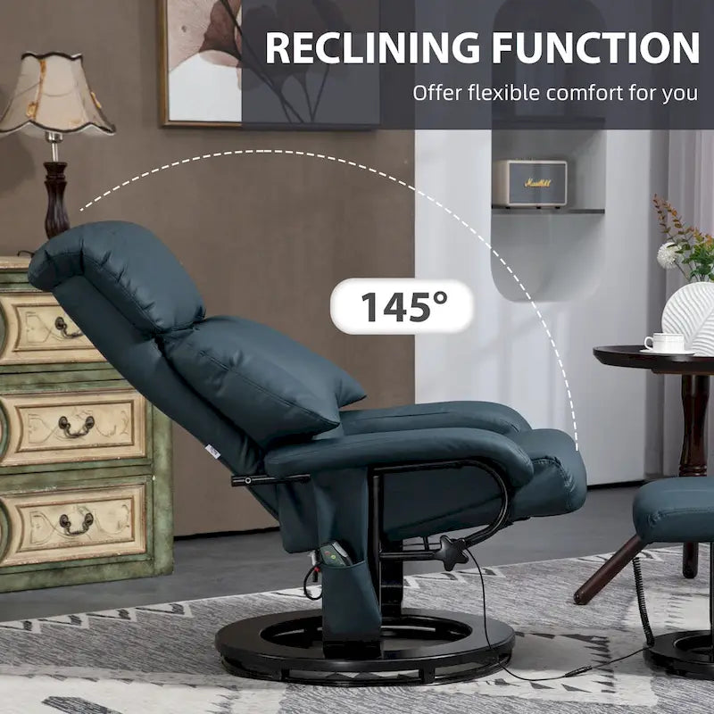 Gray Massage Recliner Chair with Footstool, 360° Swivel, Single Seat