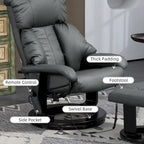 Gray Massage Recliner Chair with Footstool, 360° Swivel, Single Seat