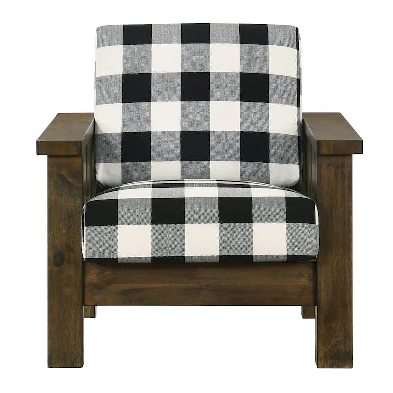 Rustic Oak Plaid Accent Chair - Single Seat