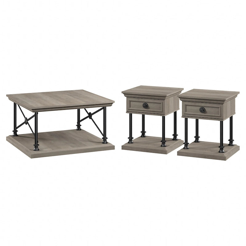 Black Square Coffee Table with 2 End Tables