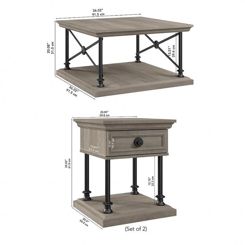 Black Square Coffee Table with 2 End Tables