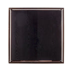 Transitional style square metal coffee table, glass top, wooden base