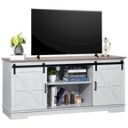 White Sliding Barn Door TV Stand for Up to 65 Inch TVs