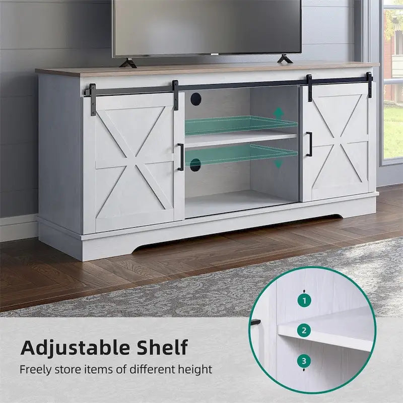 White Sliding Barn Door TV Stand for Up to 65 Inch TVs