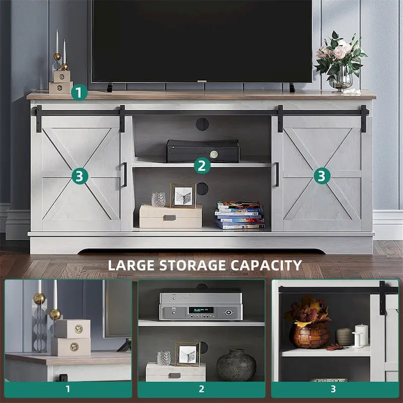 White Sliding Barn Door TV Stand for Up to 65 Inch TVs