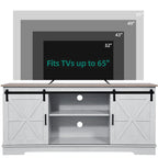 White Sliding Barn Door TV Stand for Up to 65 Inch TVs