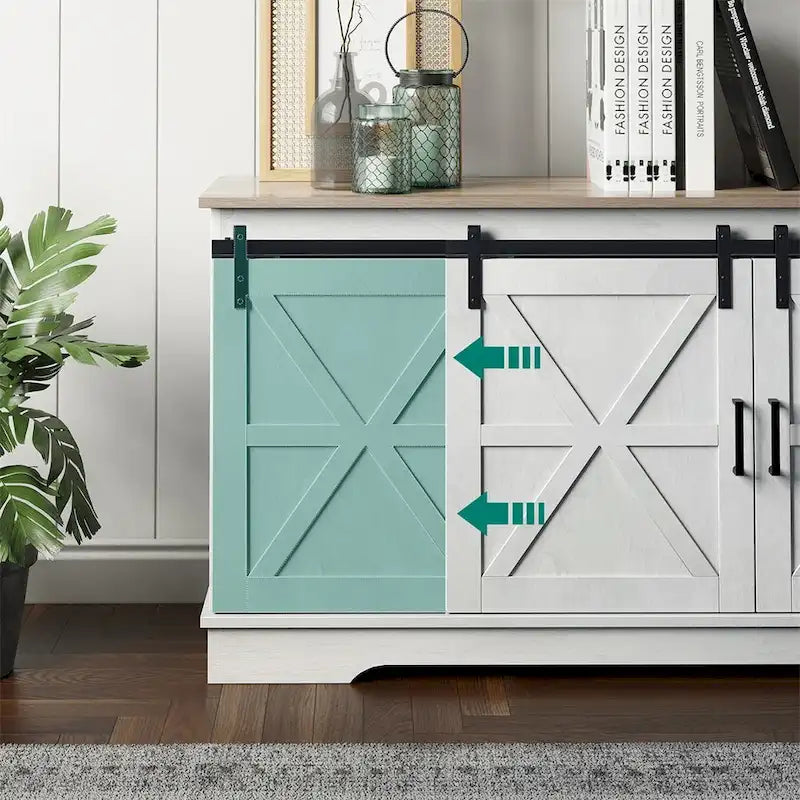 White Sliding Barn Door TV Stand for Up to 65 Inch TVs