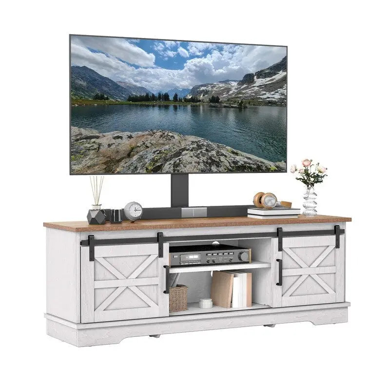 White Sliding Barn Door TV Stand for Up to 65 Inch TVs